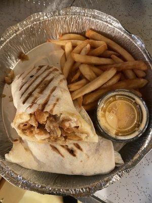 Vodka Chicken Parm wrap with fries