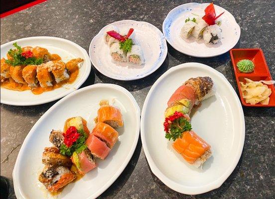 Sweet Honey Roll, Crazy Spicy Roll, Rainbow Roll, California Roll, & Yellowtail Roll. All amazing!