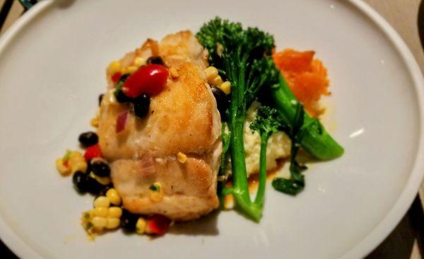 Pan Seared Grouper,  Smoked Gouda Grits, Broccolini & Roasted Butternut Squash