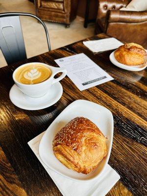 Specialty croissants and latte