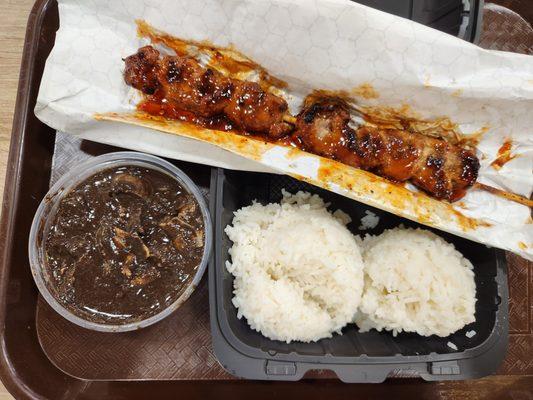 Pork BBQ, Dinuguan, White Rice