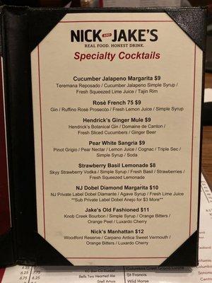 Cocktail menu