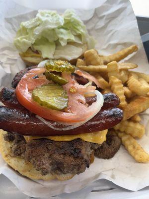 "The Big Mouth": Double Cheeseburger (with Beef link) and Fries