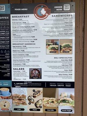 Menu as of February 2023