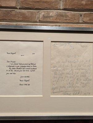 1959 letter from Marc Chagall acknowledging his biblical series in the Synagogue