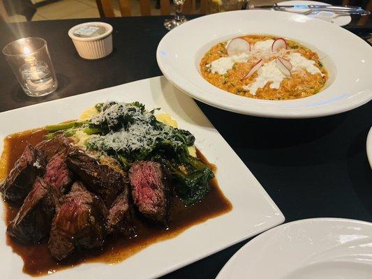 Hanger steak / polenta & broccoli rabe...Risotta in Vodka sauce...amazing!