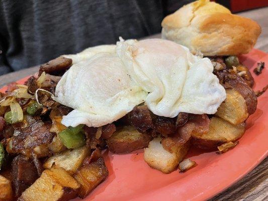 Big Skillet, over easy eggs, home fries and a biscuit.