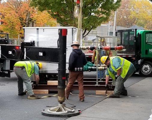 Prefab boiler leaving our shop for its final home downtown.