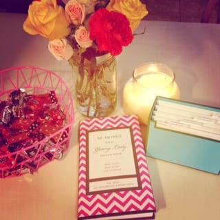 book, thank you notes, and candle from loli