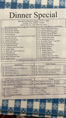 Dinner menu 9/13/22