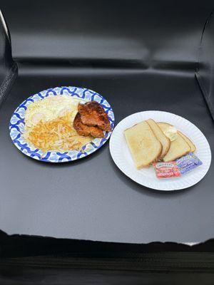 Linguica and eggs breakfast