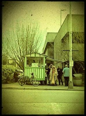 The cart and giant hot dog!