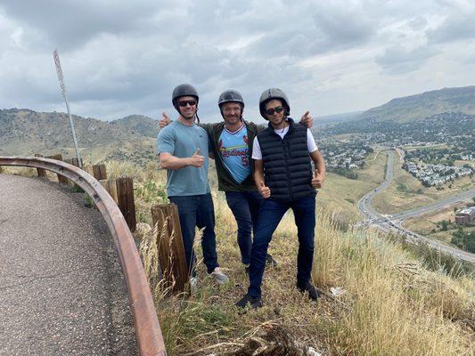 Almost all the way up Lookout Mountain parked the scooters on the side of the road for a pick the group!!