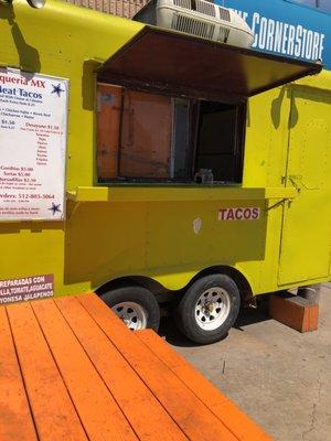 Food truck serving tacos - lunch and breakfast - with homemade tortillas.