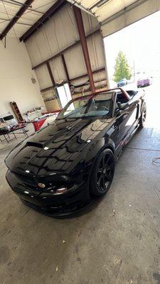 Convertable mustang coming in for a paint match vinyl wrap