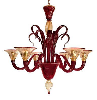 Red Murano glass chandelier - Dallas European antiques store