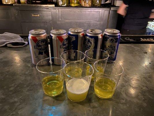 $6 PBR and Pickle Back shot!  Not our best idea!