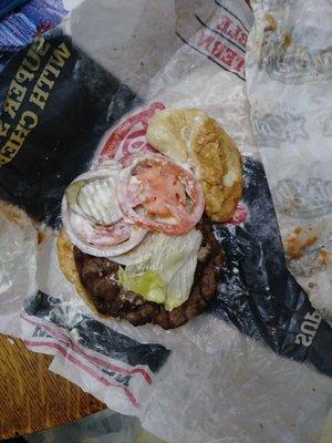 This is what my burger looked like out of the bag. Thats the bun soaked in mayo and folded in half.