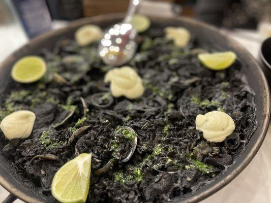 Seafood paella  with squid ink