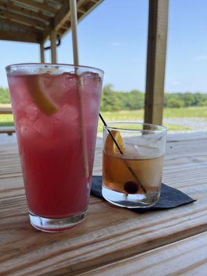 Old fashioned and Huckleberry lemonade made with moonshine