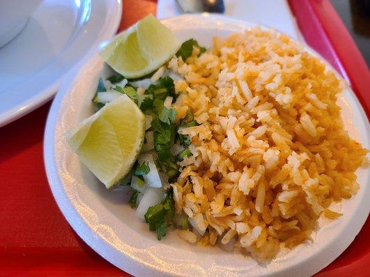 Rice, lime, onion and cilantro.