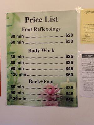 Price list for services. Well worth it!