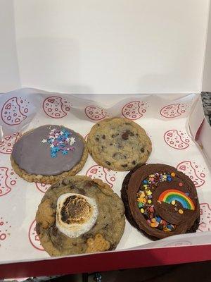 Pb & J Cookie, Chocolate Chip Cookie, S'mores Cookie, Rainbow Brownie Cookie