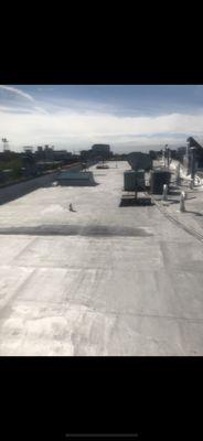 New flat roof coated with aluminum