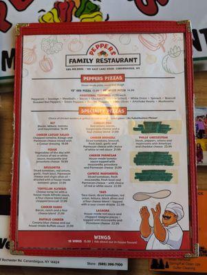 Pizza menu