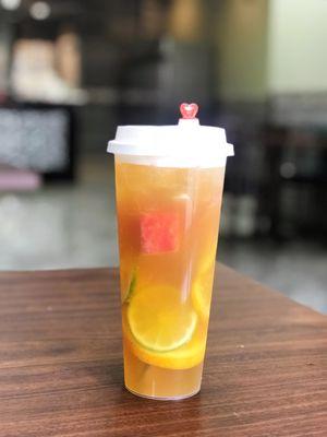 super fruit tea. ( orange & lemon & watermelon & jasmine tea & sugar.)