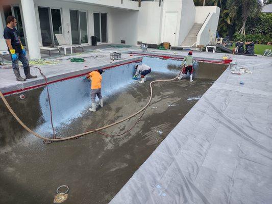 Pool remodel is all prepared and plaster is going on.