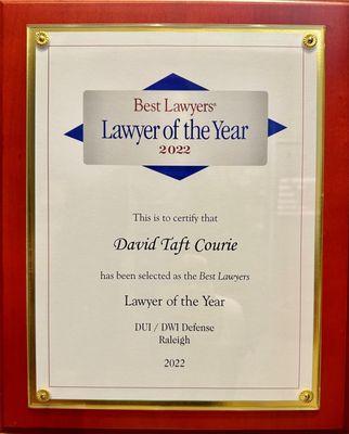 David Courie Selected as Best DWI Lawyer 2022 (Raleigh Metro which includes Cumberland County) by Best Lawyers Ranking service.