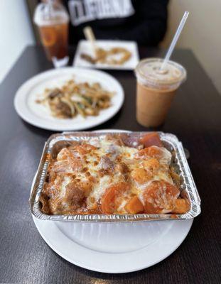 Baked pork chop on rice, Hong Kong milk tea