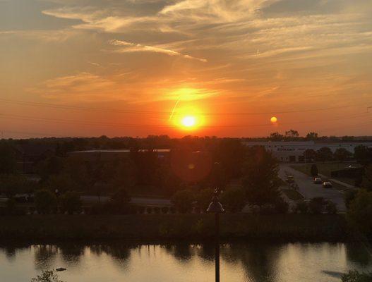 Late evening sunset from the west on the outside patio.  Perfect weather & no bugs!