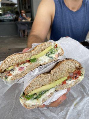 The Ultimate Veggie on a whole grain everything bagel