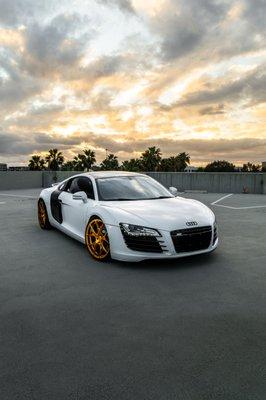 Audi R8 Wrapped in 3M Gloss White Gold Sparkle