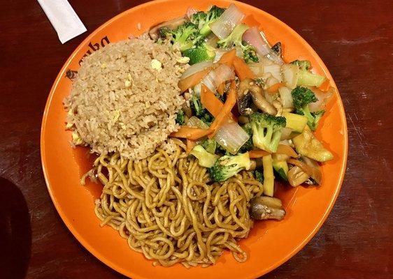 Vegetable hibachi with rice and noodles