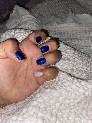 I would have been happy with at least changing my pinky to match the blue. However, the the receptionist was beyond rude.