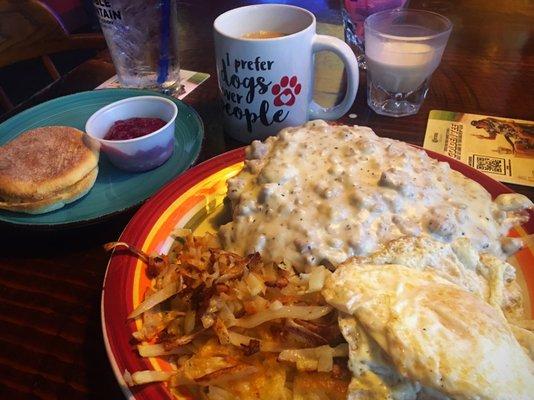 Chicken fried steak breakfast. Definitely big enough to share!