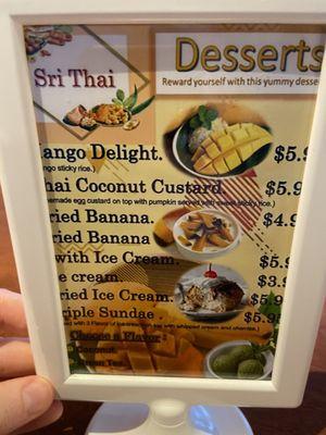 Dessert menu