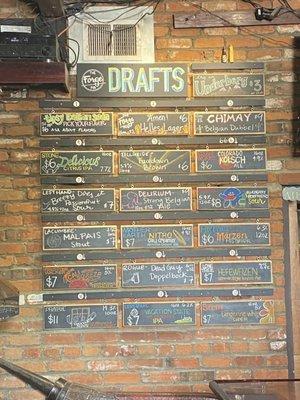 List of beer on tap.