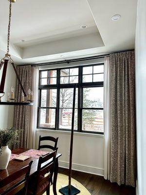 Drapery rods can be pull operated or motorized, adding elegance to any room.