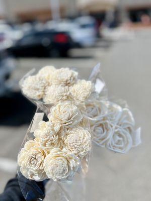 The wood flowers are so cute at Trader Joe's!