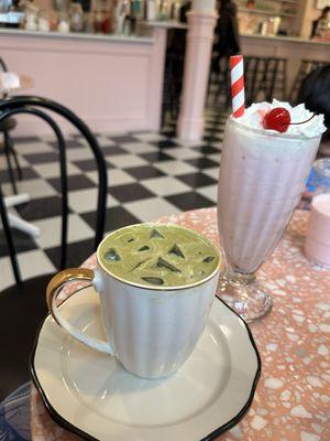 Matcha Latte & Strawberry Frappe