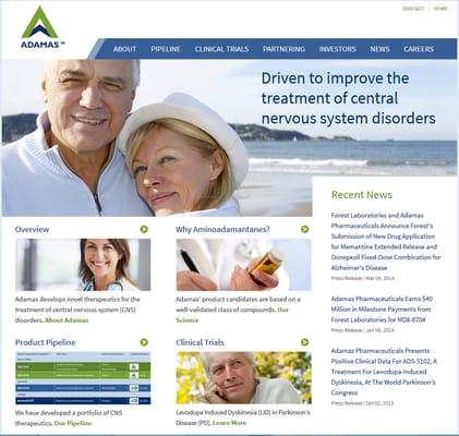 Adamas Pharmaceuticals - Website design, WordPress customization, online marketing, hosting and custom PowerPoint template.