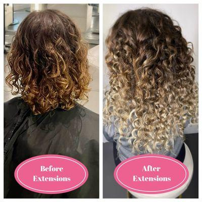 curly hair extensions for length and body by Katelyn