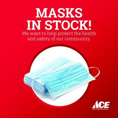 Face masks are in stock.  Keep a spare in your coat pocket, in your car or at work so you're always ready.