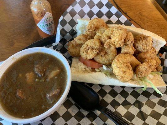 Shrimp PoBoy and cup of gumbo