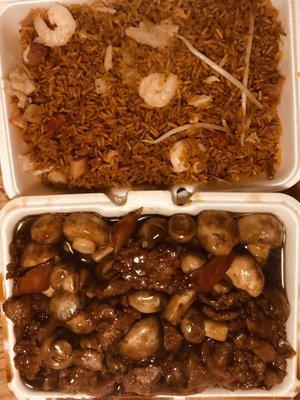 Beef and Mushrooms with fried rice