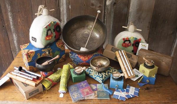 Marketplace at The Sweater Venture offers unusual gifts like these beautiful singing bowls.